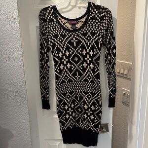 Say What? Knit Geometric Sweater Tunic/Dress Tan and Black